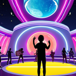 **A vibrant metaverse concert scene.** Depict a virtual concert in Decentraland, showcasing user-generated avatars enjoying a performance by an up-and-coming musician. Focus on the sense of community and shared experience. Use bright, neon colors and emphasize the diversity of avatar designs. The background should feature abstract, futuristic architecture.