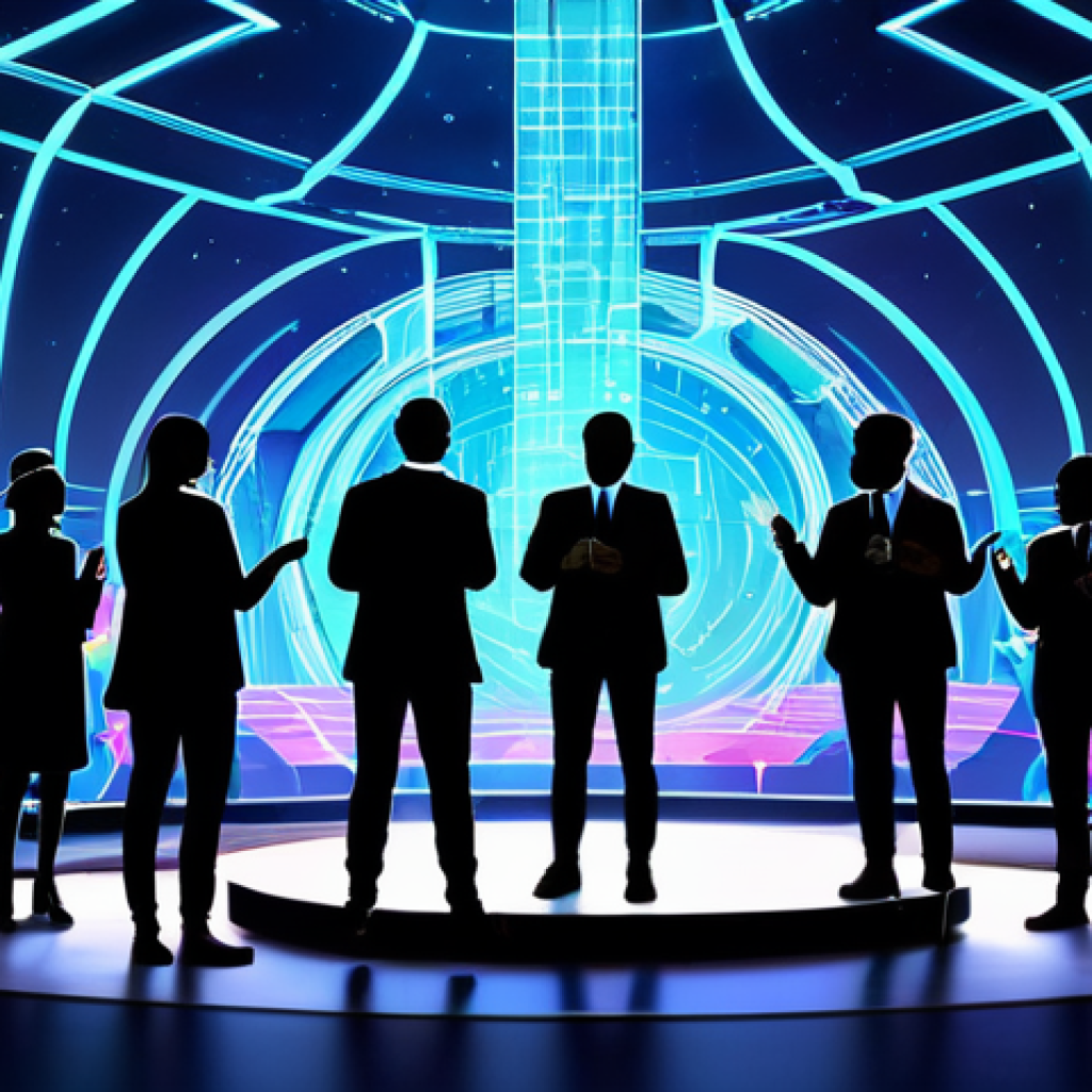 **
"A diverse group of people, fully clothed in stylish, futuristic attire, gathered around a virtual stage at a Metaverse conference. The stage displays a holographic presentation on blockchain technology. The background features vibrant, stylized buildings and floating digital art. Bright, optimistic lighting. Perfect anatomy, correct proportions, well-formed hands, proper finger count, natural body proportions. Safe for work, appropriate content, fully clothed, professional, family-friendly, high-quality digital illustration."
**