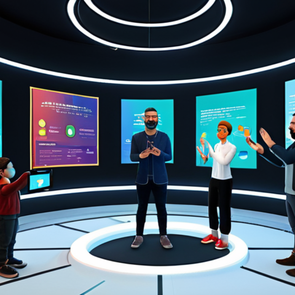**
"A vibrant metaverse workshop scene, avatars gathered around a virtual stage, a presenter giving a presentation on digital marketing. Fully clothed avatars in a variety of styles. AltspaceVR or Spatial environment. Safe for work, appropriate content, fully clothed, professional setting, perfect anatomy, correct proportions, natural pose, well-formed hands, proper finger count, family-friendly."
**