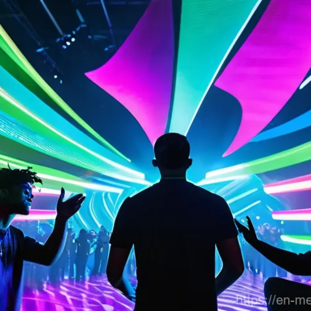 메타버스 커뮤니티의 소셜 미디어 활용 - **Immersive Virtual Concert Experience:**
"A vibrant, high-energy virtual music concert taking p...