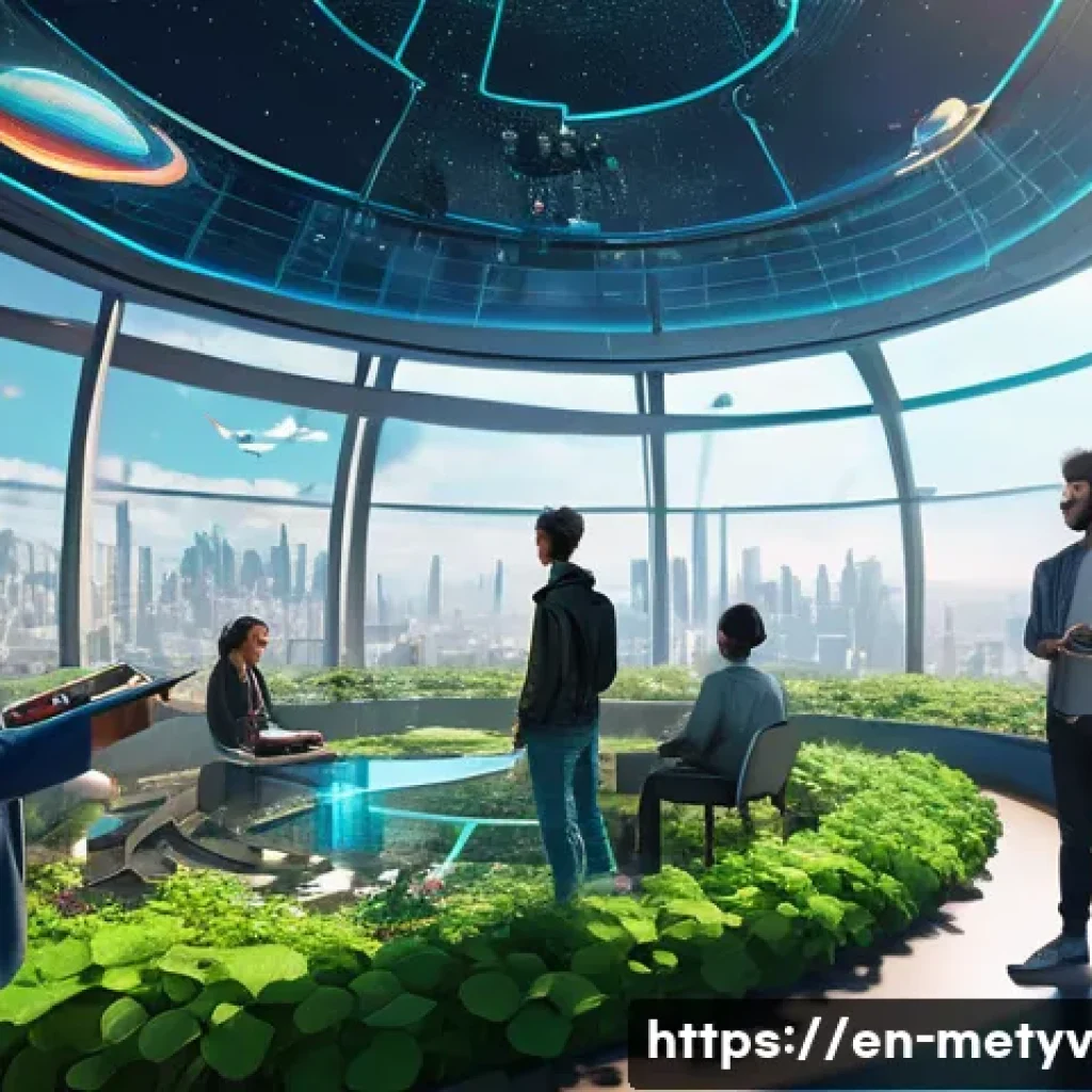 메타버스 커뮤니티의 트렌드 분석 - **Prompt 1: The Creative Nexus of Metaverse Builders**
"A vibrant, high-angle shot of a futurist...