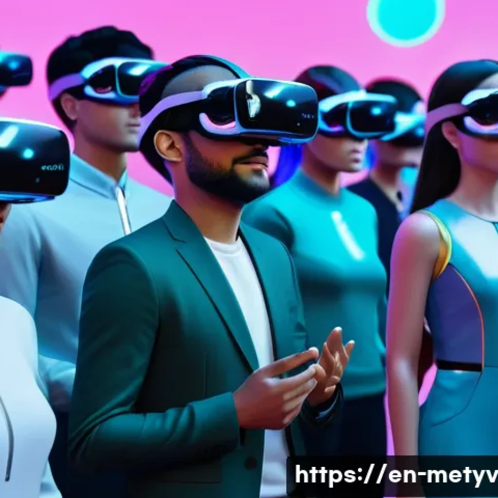 가상 현실의 다양한 행사 참여 전략 - **Prompt:** A vibrant virtual reality conference hall bustling with highly diverse and stylized avat...