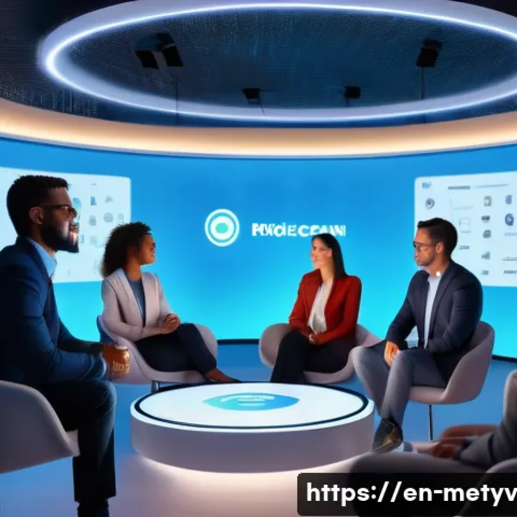 가상 현실에서의 직업적 네트워킹 - A diverse group of professional avatars in a sleek, futuristic virtual networking lounge, wearing bu...