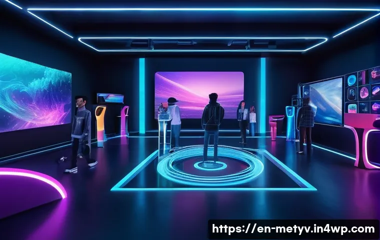메타버스 커뮤니티에서의 경험 공유 - A vibrant digital art studio inside a futuristic metaverse space, featuring diverse avatars collabor...