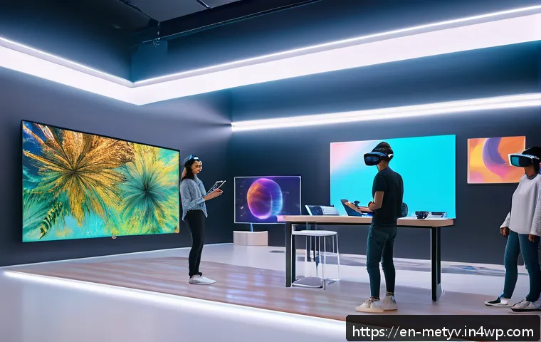 가상 현실의 취미 동호회 참여하기 - A vibrant virtual reality social hub featuring diverse avatars engaged in a creative workshop inside...