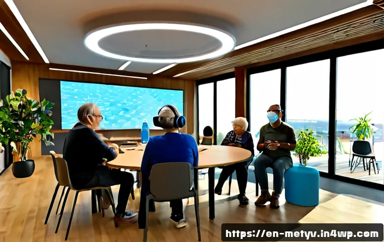 Home 17 메타버스 커뮤니티의 지속 가능성 전략 - Photorealistic community innovation workshop in a bright modern library, diverse adults and seniors ...